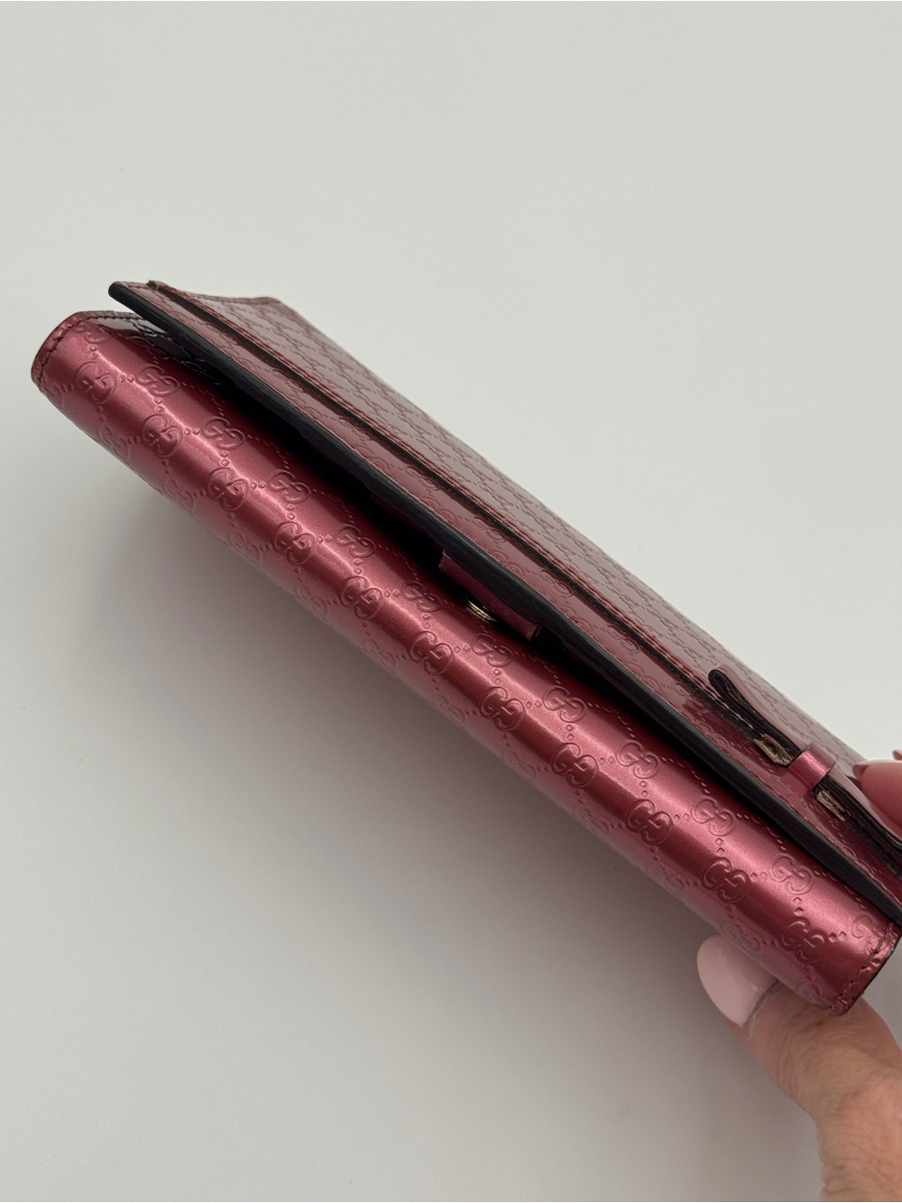 Authentic Gucci Pink Microguccissima Patent Leather Continental Bow Wallet - Picture 7 of 16